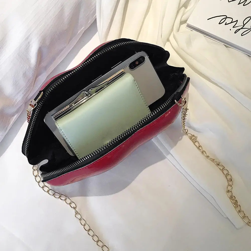 Solid Lips Women PVC Crossbody Handbags Chain Messenger Bags