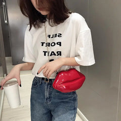 Solid Lips Women PVC Crossbody Handbags Chain Messenger Bags