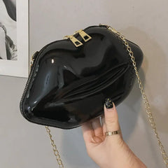 Solid Lips Women PVC Crossbody Handbags Chain Messenger Bags