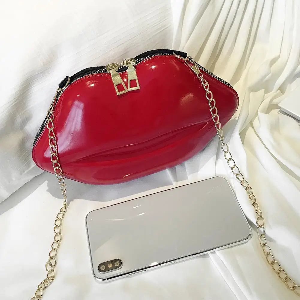 Solid Lips Women PVC Crossbody Handbags Chain Messenger Bags