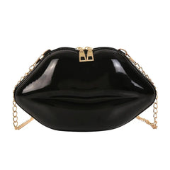Solid Lips Women PVC Crossbody Handbags Chain Messenger Bags