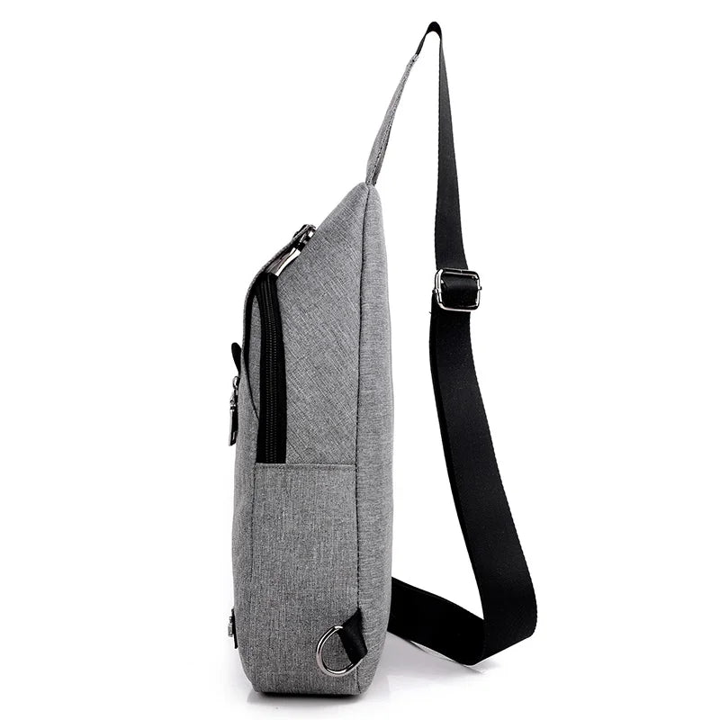 Solid Men Casual Usb Chest Pack Shoulder Bag Travel Male Messenger Bag