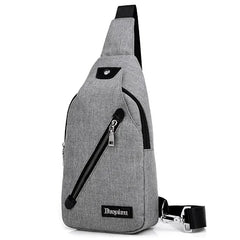 Solid Men Casual Usb Chest Pack Shoulder Bag Travel Male Messenger Bag