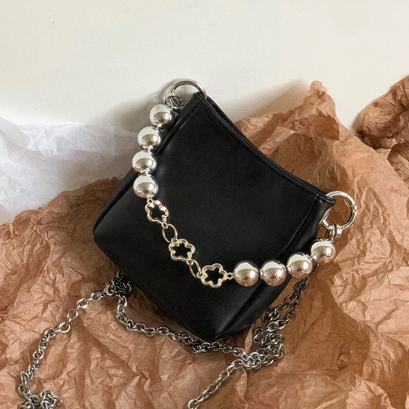 Mini Tote Bucket Bag PU Leather Women's Handbag Chain Shoulder Bag