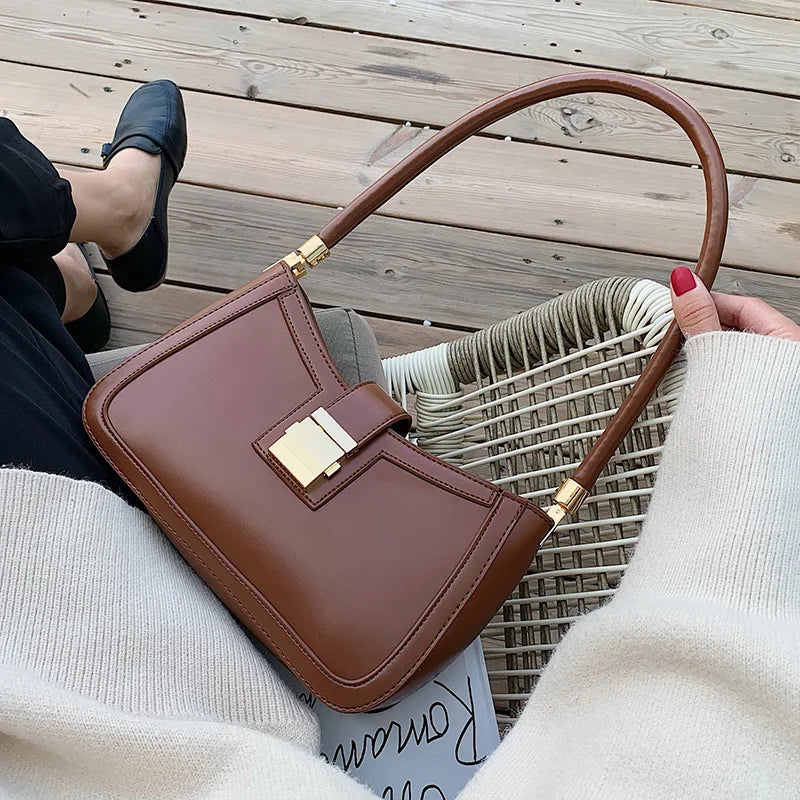 PU Leather Shoulder Bags For Women Lock Handbags Small Travel Hand Bag