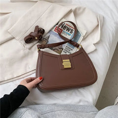 Women's PU Leather Shoulder Bag with Lock Handbag