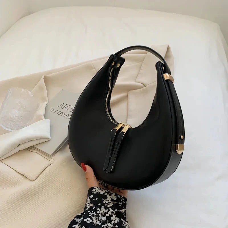 PU Leather Shoulder Bag Double Zipper Underarm Hobos Handbag Clutch