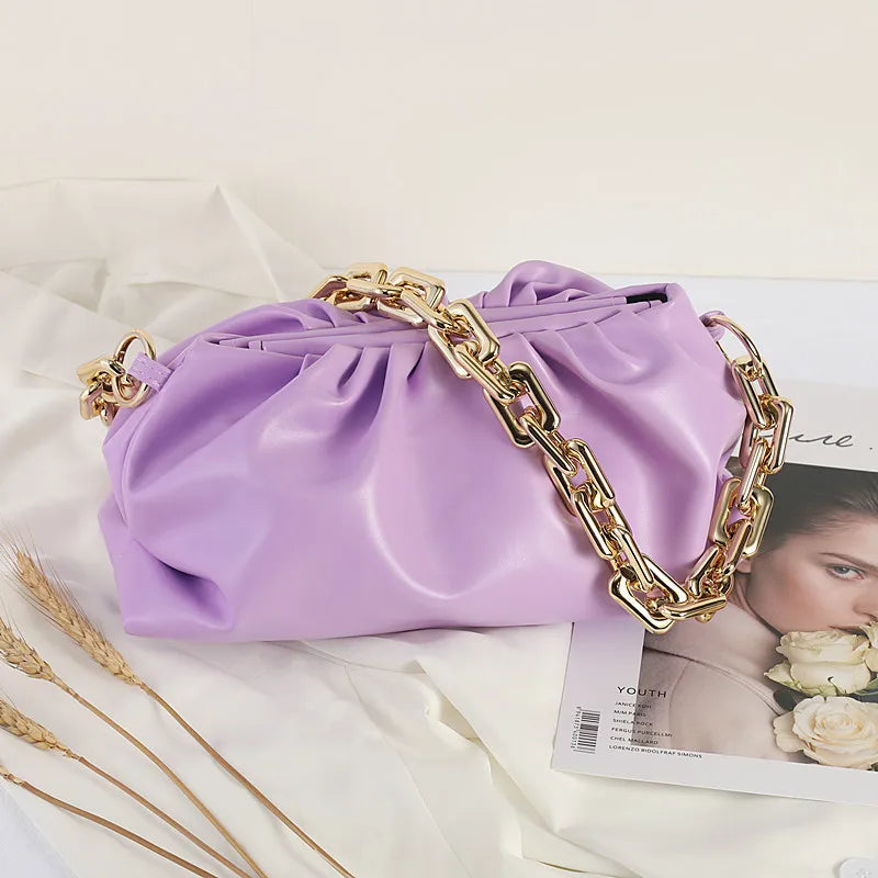Pleated Soft Leather Cloud Bag Women's Handbag