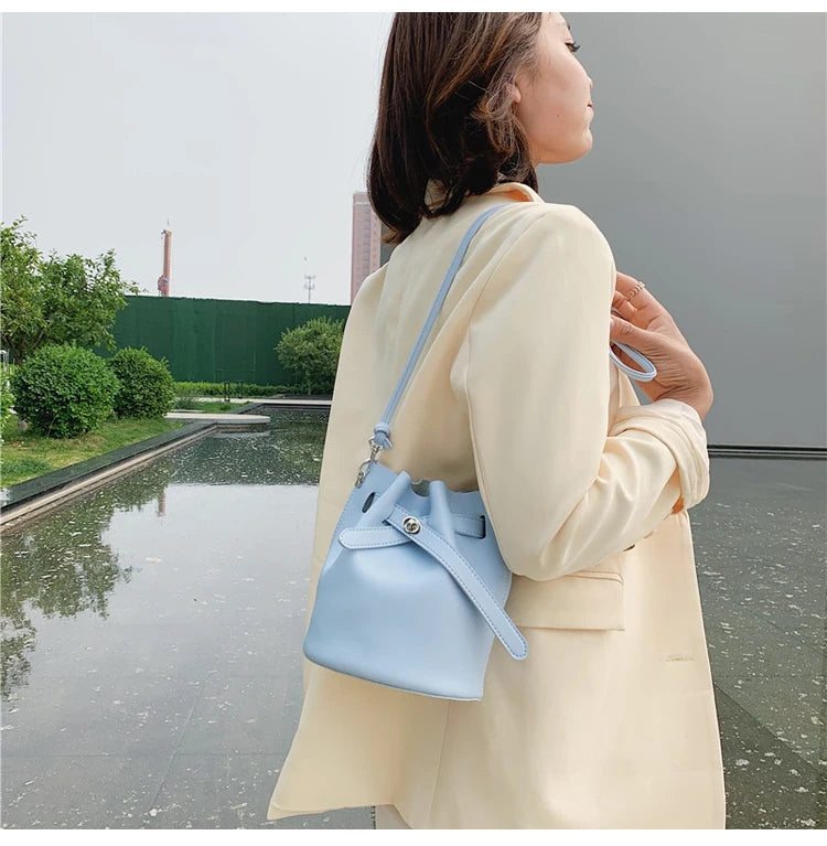 Small Bucket Bag PU Leather Women's Handbag Shoulder Messenger Bag