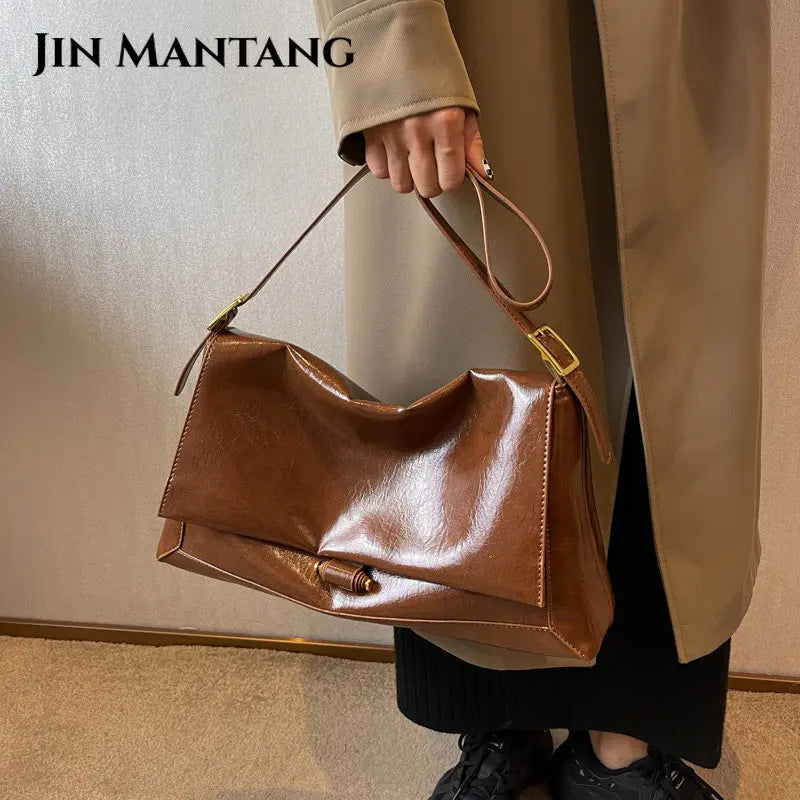 Vintage PU Leather Shoulder Bag for Women Large Tote Handbag Bolsos Sac