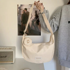 Solid Nylon Shoulder Bags for Girls Female Hobos Messenger Bags with Purse