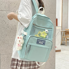 Solid Teenage Girl Schoolbag Multiple Pockets Women Loptop Backpack Large Capaci