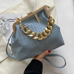 Solid Weaving Crossbody Bag for Women Small Clutch Female Party Handbags