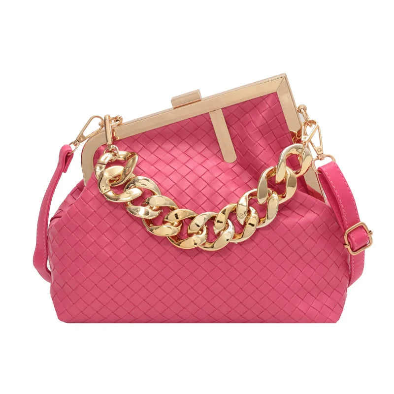 Solid Weaving Crossbody Bags For Women Small Clutch Female Party Handbags And Pu
