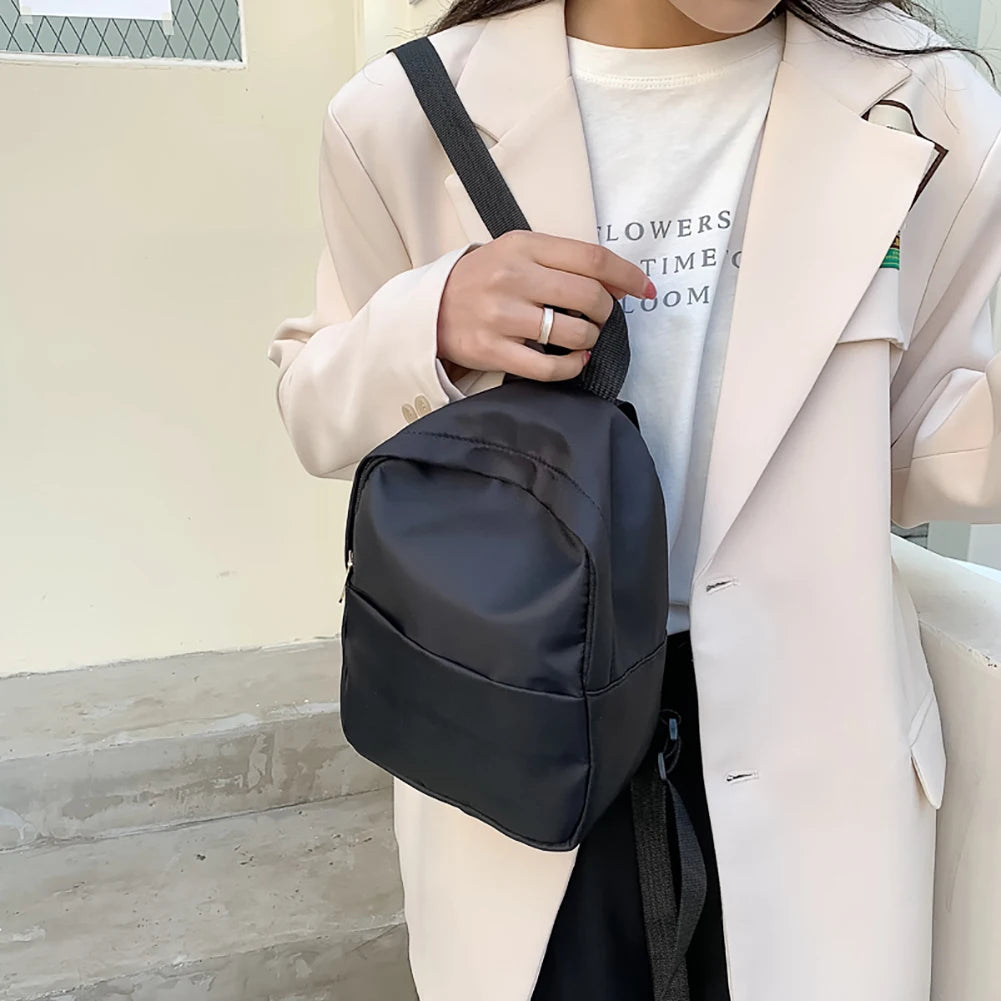 Solid Women Nylon Backpack Teenage Girl School Bag