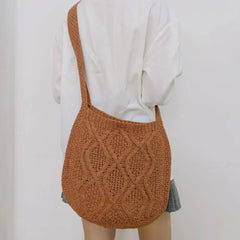 Vintage Knitting Tote Bag Crochet Large Capacity Shopping Bag