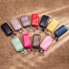 Solid Zipper Leather Key Bag Multi-function Key Case Unisex