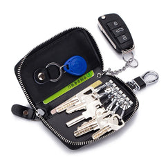 Solid Zipper Leather Key Bag Multi-function Key Case Unisex