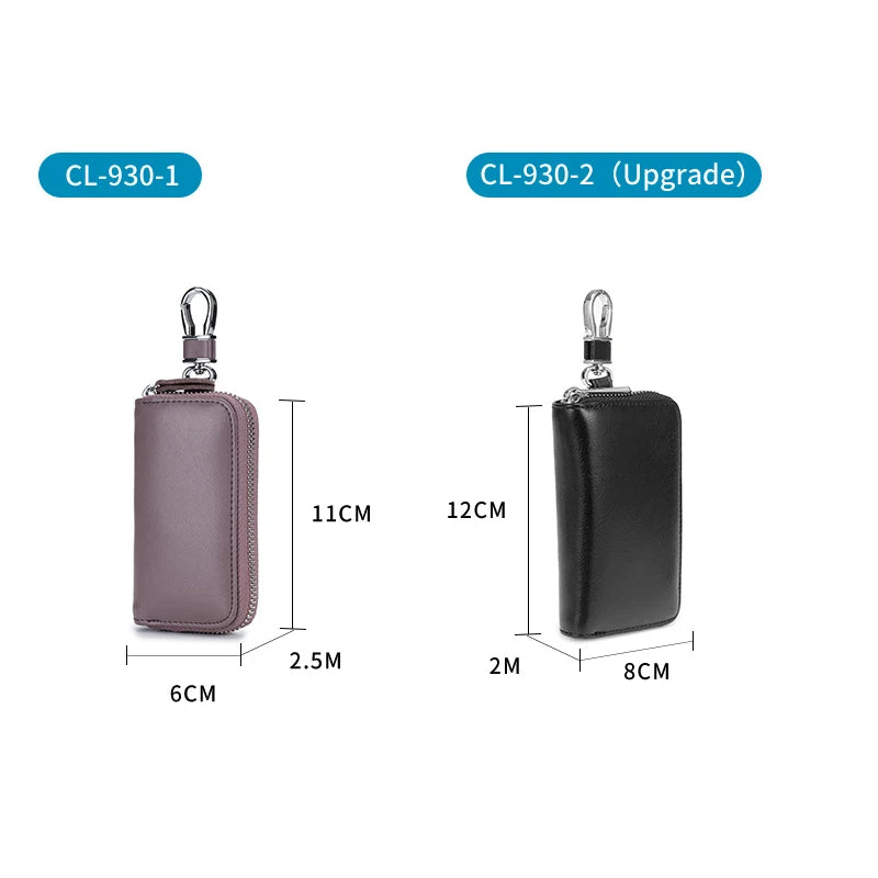 Solid Zipper Leather Key Bag Multi-function Key Case Unisex
