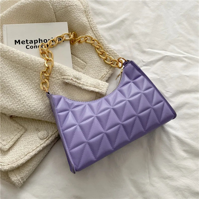 Plaid PU Leather Ladies Shoulder Bag Chain Handbag