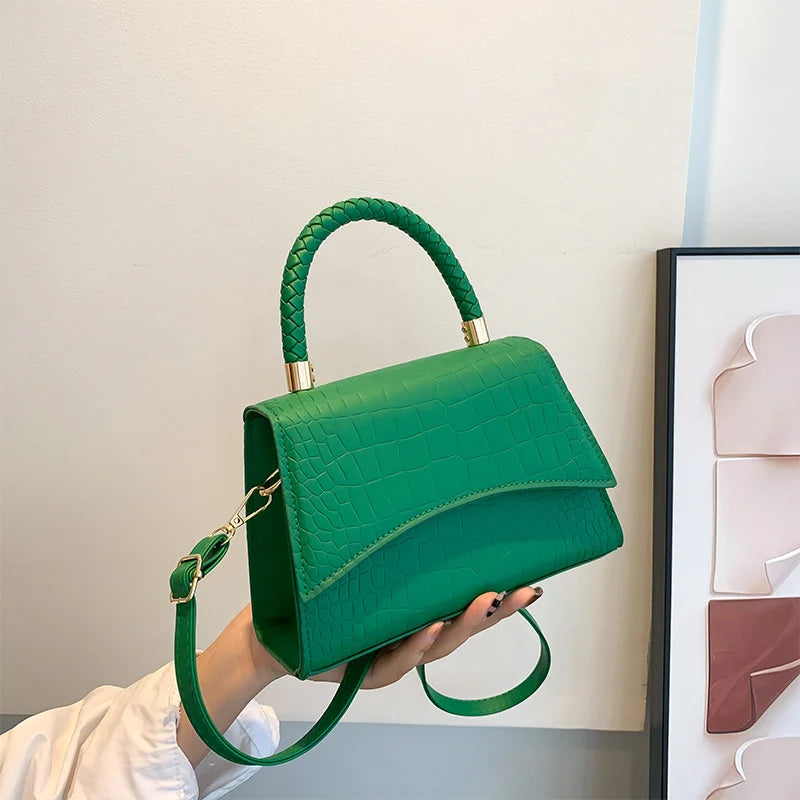 Women's Solid PU Leather Shoulder Bag Top Handle Crossbody Bag