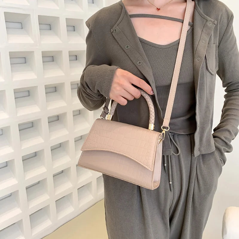 Women's Solid PU Leather Shoulder Bag Top Handle Crossbody Bag