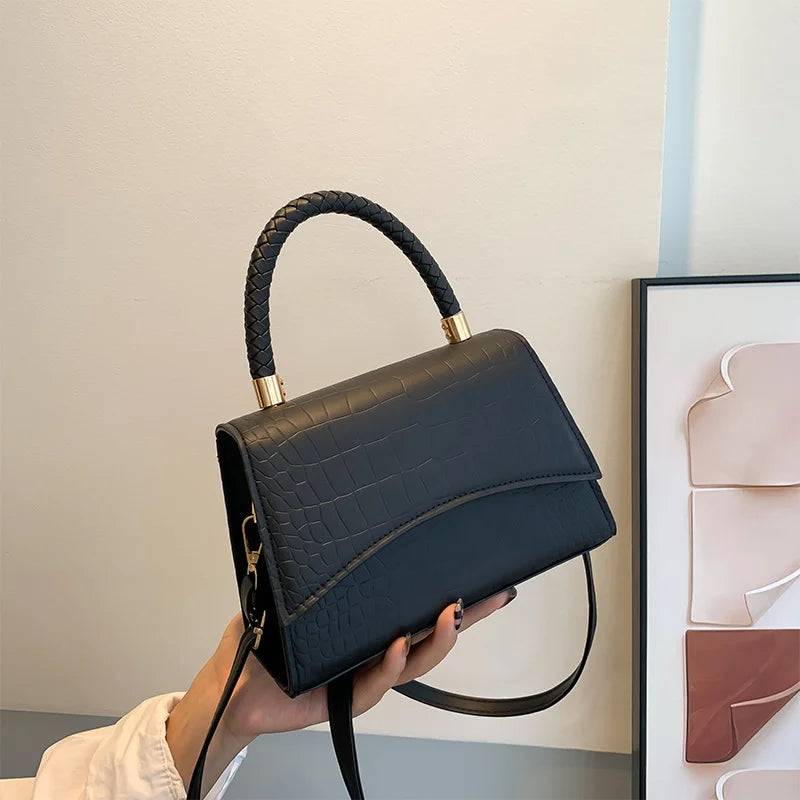 Women's Solid PU Leather Shoulder Bag Top Handle Crossbody Bag