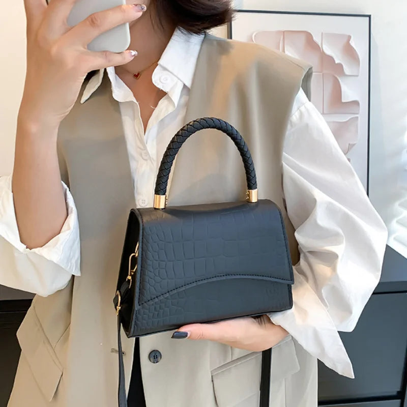 Women's Solid PU Leather Shoulder Bag Top Handle Crossbody Bag