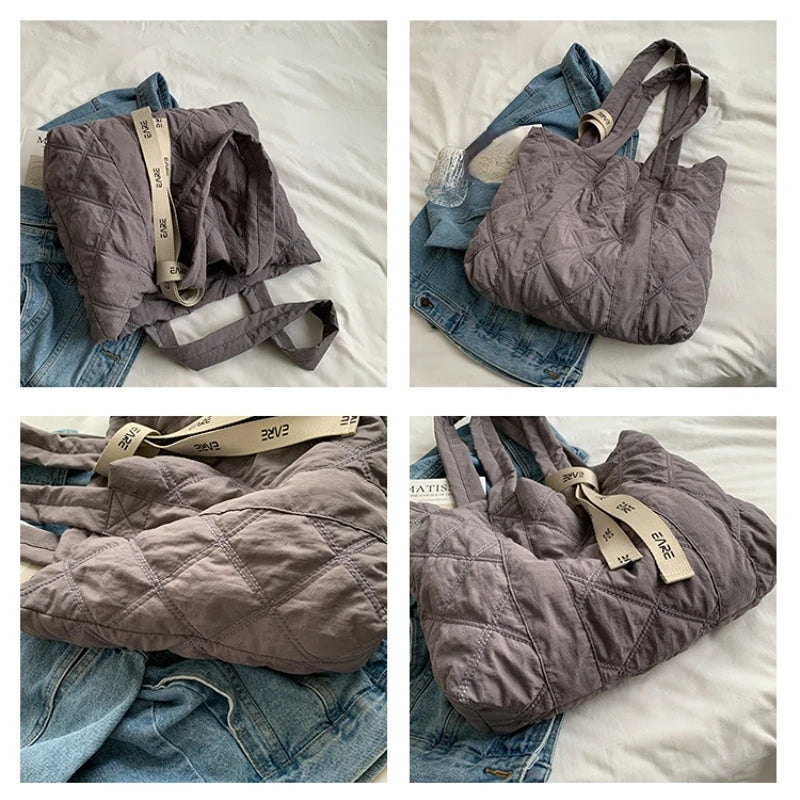 Quilted Shopper Bag Padded Short Handle Totes Big Women Handbags