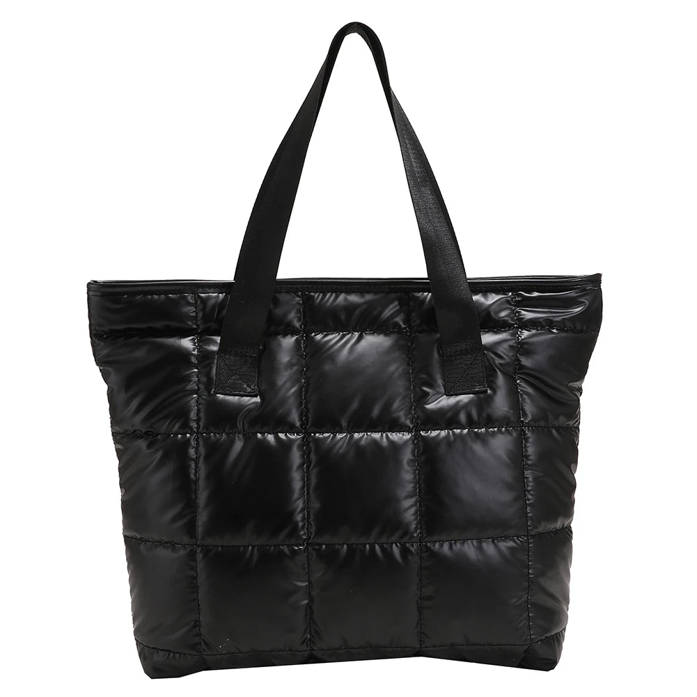 Winter Warm Quilted Shoulder Bag Large Capacity Solid Shopper Handbag