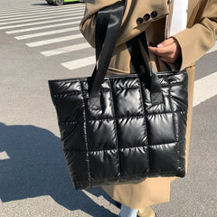 Winter Warm Quilted Shoulder Bag Large Capacity Solid Shopper Handbag