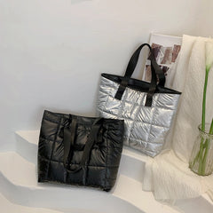 Winter Warm Quilted Shoulder Bag Large Capacity Solid Shopper Handbag