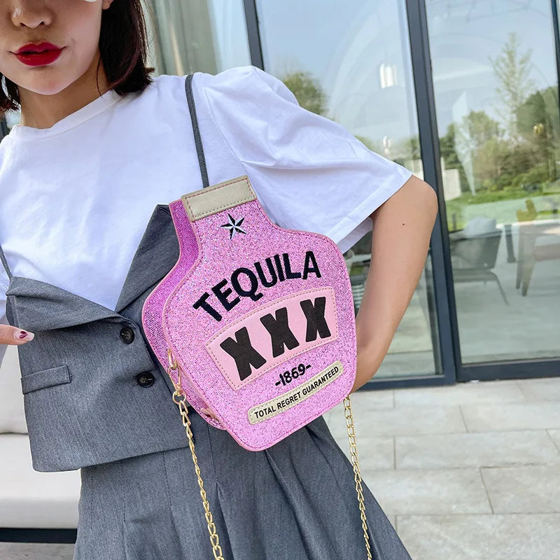 Tequila Bottle Clutch Purse Handbag Chain Shoulder Bag