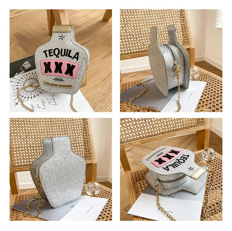 Tequila Bottle Clutch Purse Handbag Chain Shoulder Bag