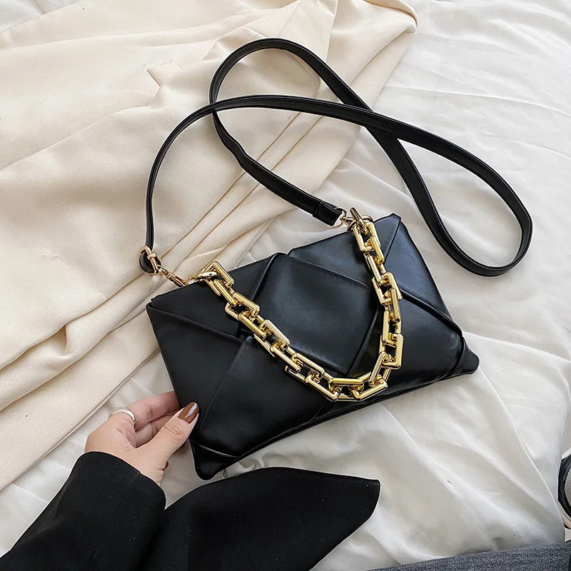Women's PU Leather Crossbody Sling Bag Chain Shoulder Envelope Clutch