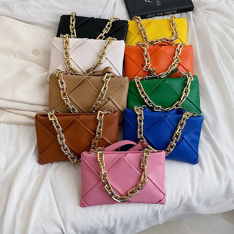 Women's PU Leather Crossbody Sling Bag Chain Shoulder Envelope Clutch