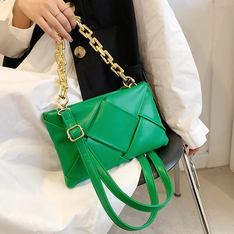 Women's PU Leather Crossbody Sling Bag Chain Shoulder Envelope Clutch
