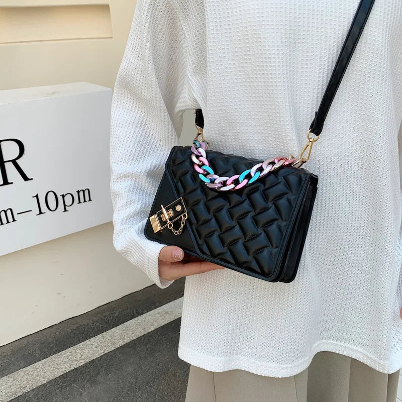 Spring Arrival Small Square Diamond Plaid Chain Handbag for Women