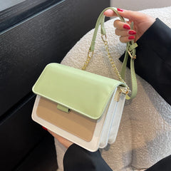 Spring Contrast Leather Shoulder Bag For Women PU Leather Crossbody Bag