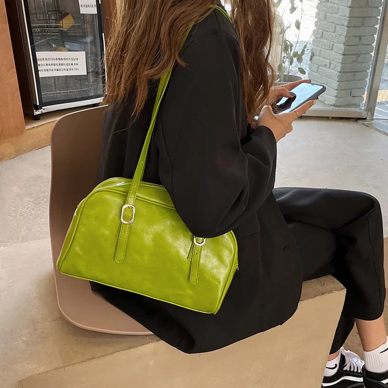 Spring Green PU Leather Shoulder Bag for Women
