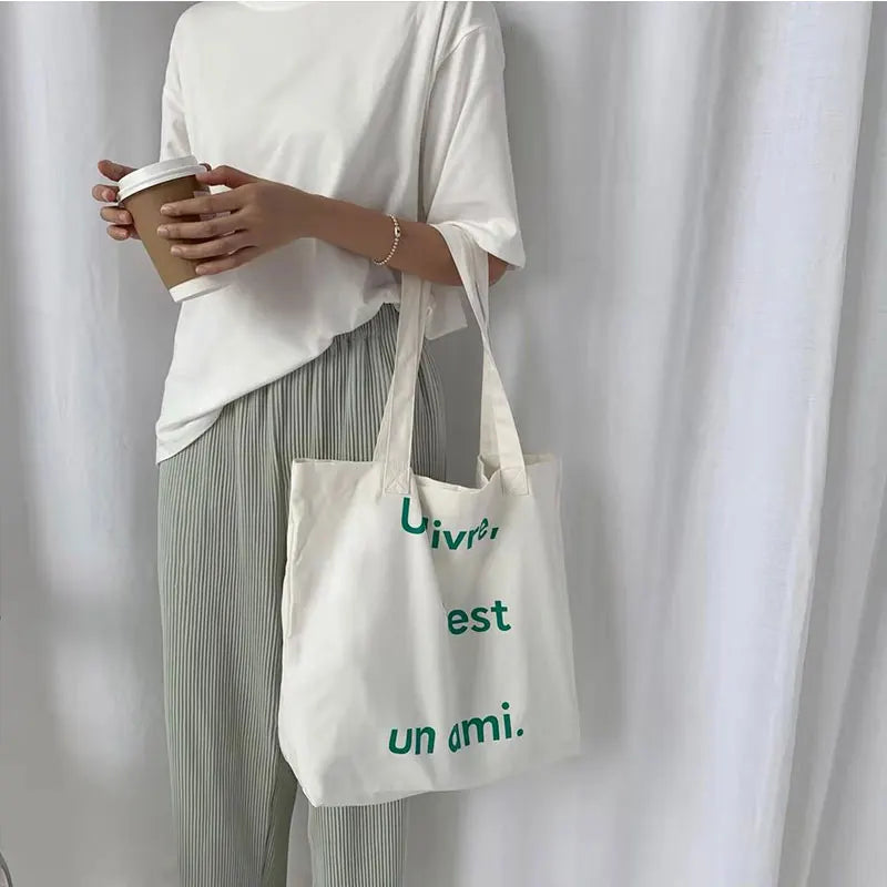 Canvas Shoulder Bag for Girls Large Capacity Shopper Handbag