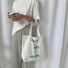 Canvas Shoulder Bag for Girls Large Capacity Shopper Handbag