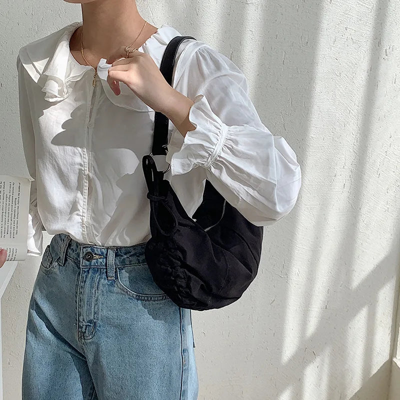 Spring Summer Women's Shoulder Bag Pleated Nylon Hobos Versatile Female Handbag