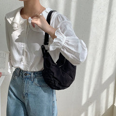 Spring Summer Women's Shoulder Bag Pleated Nylon Hobos Versatile Female Handbag
