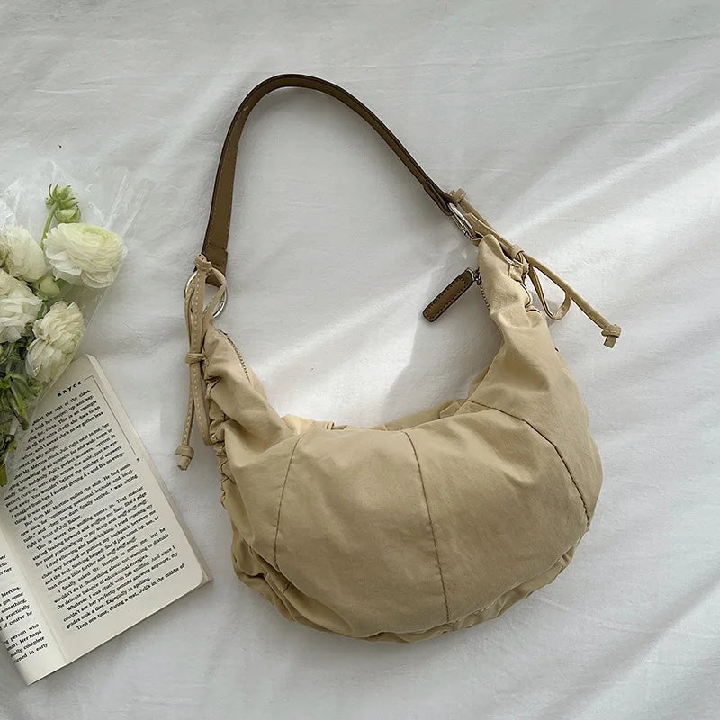 Spring Summer Women's Shoulder Bag Pleated Nylon Hobos Versatile Female Handbag