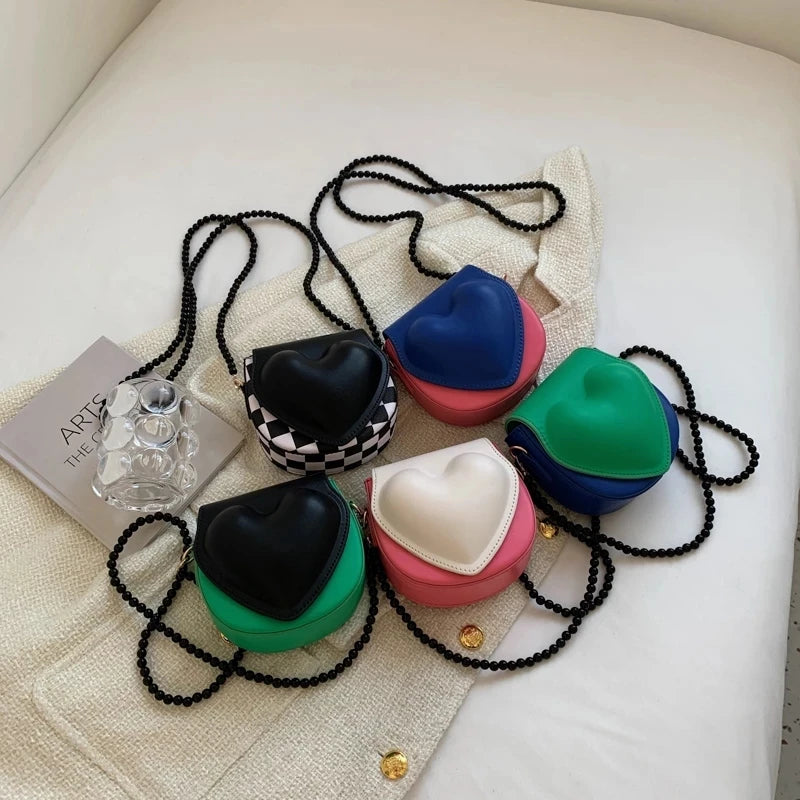 Spring Candy Heart Small PU Leather Crossbody Sling Bag Women Mini