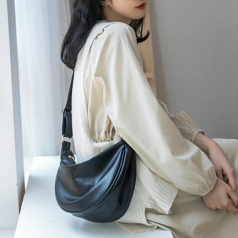 Spring Versatile PU Soft Leather Dumpling Bag for Female Students