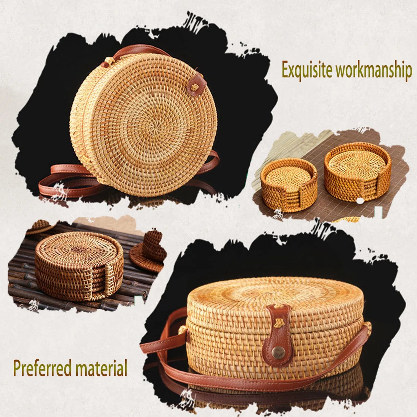 Woven Beach Circle Bohemia Handbag Straw Bag