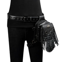 Steam Punk Men's Waist Bag PU Leather Tactical Bag Women's Tassel Fanny Pack