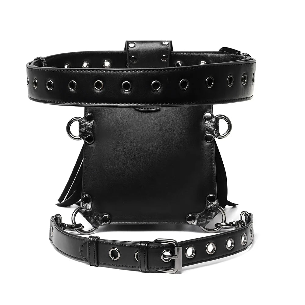 Steam Punk Men's Waist Bag PU Leather Tactical Bag Women's Tassel Fanny Pack